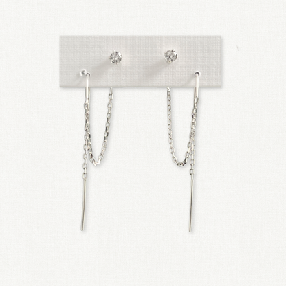close up of 3mm cubic zirconia second earlobe piercing earrings