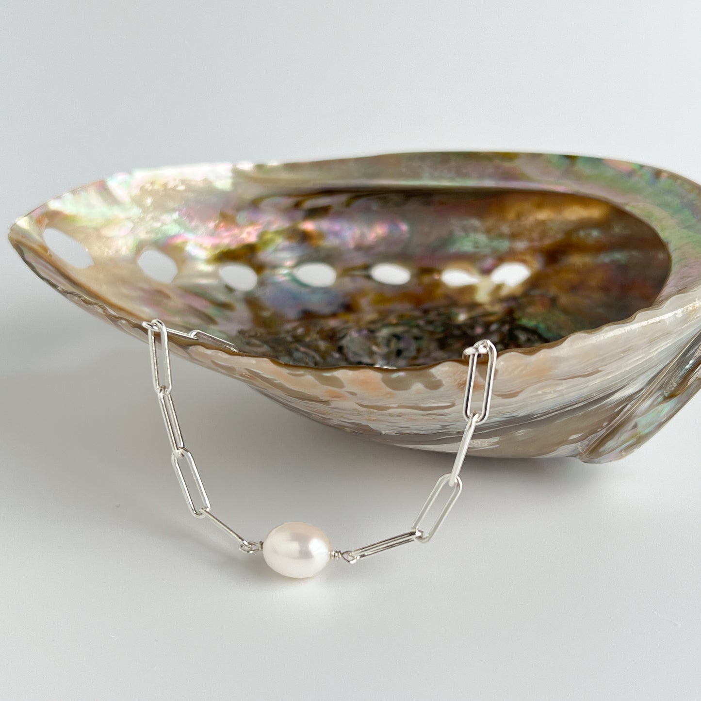 Paper Clip Chain Necklace with Freshwater Pearl