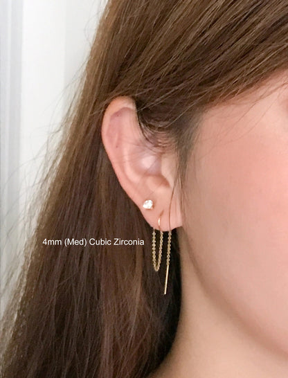model one ear showing close up of two piercing or second piercing earrings