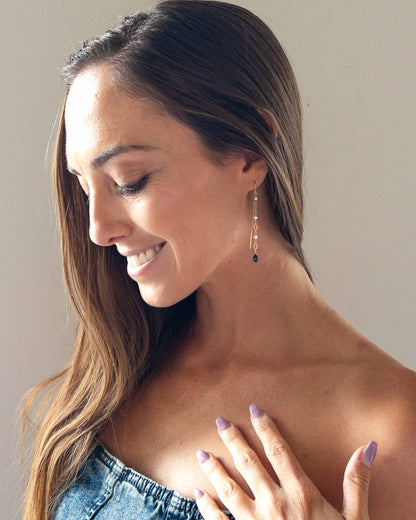 Liberty Threader Earrings | Dainty Sapphire and Pearl Earrings