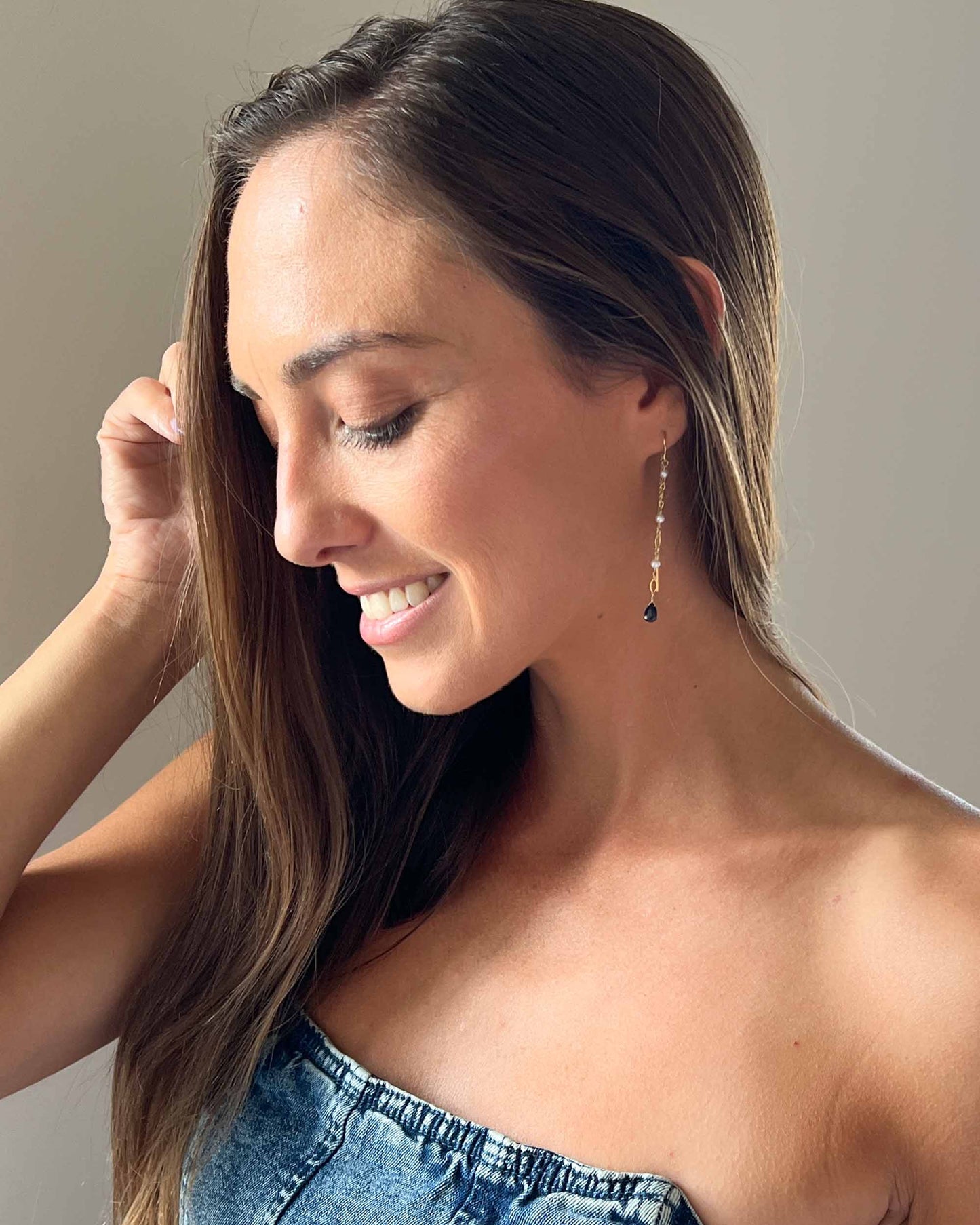 Dainty Sapphire and Pearl Threader Earrings