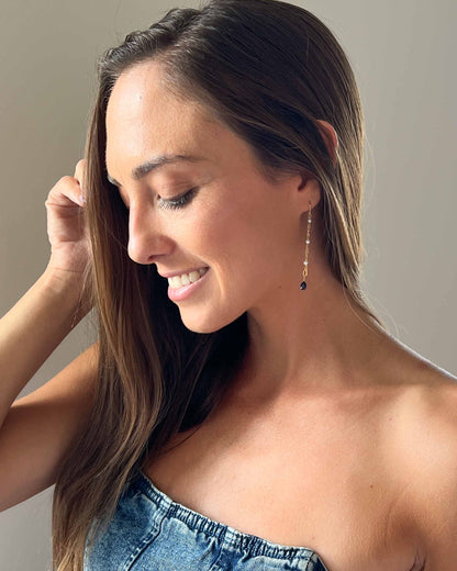 Liberty Threader Earrings | Dainty Sapphire and Pearl Earrings