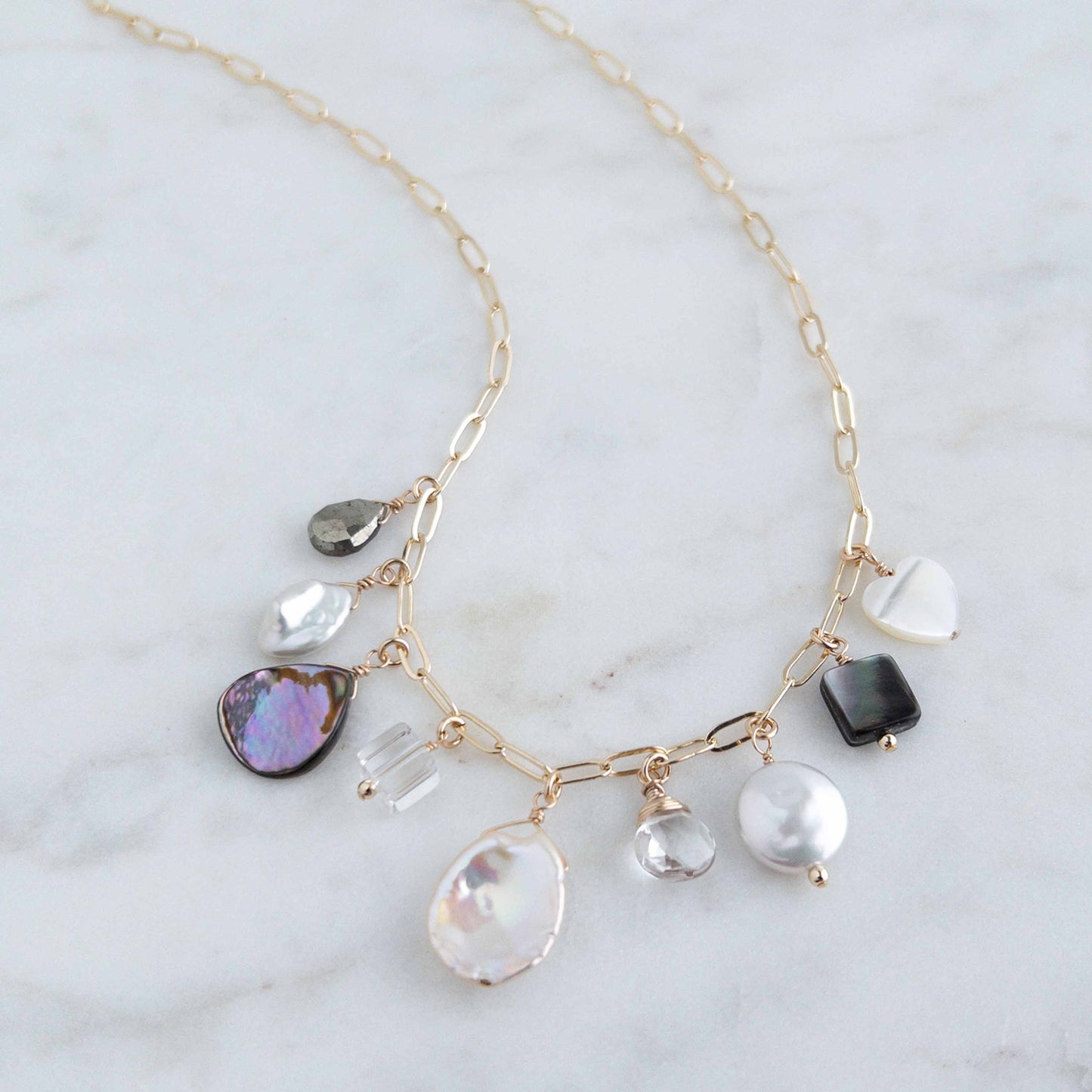 Multi Charm Necklace - Pearl Crystal Statement Necklace