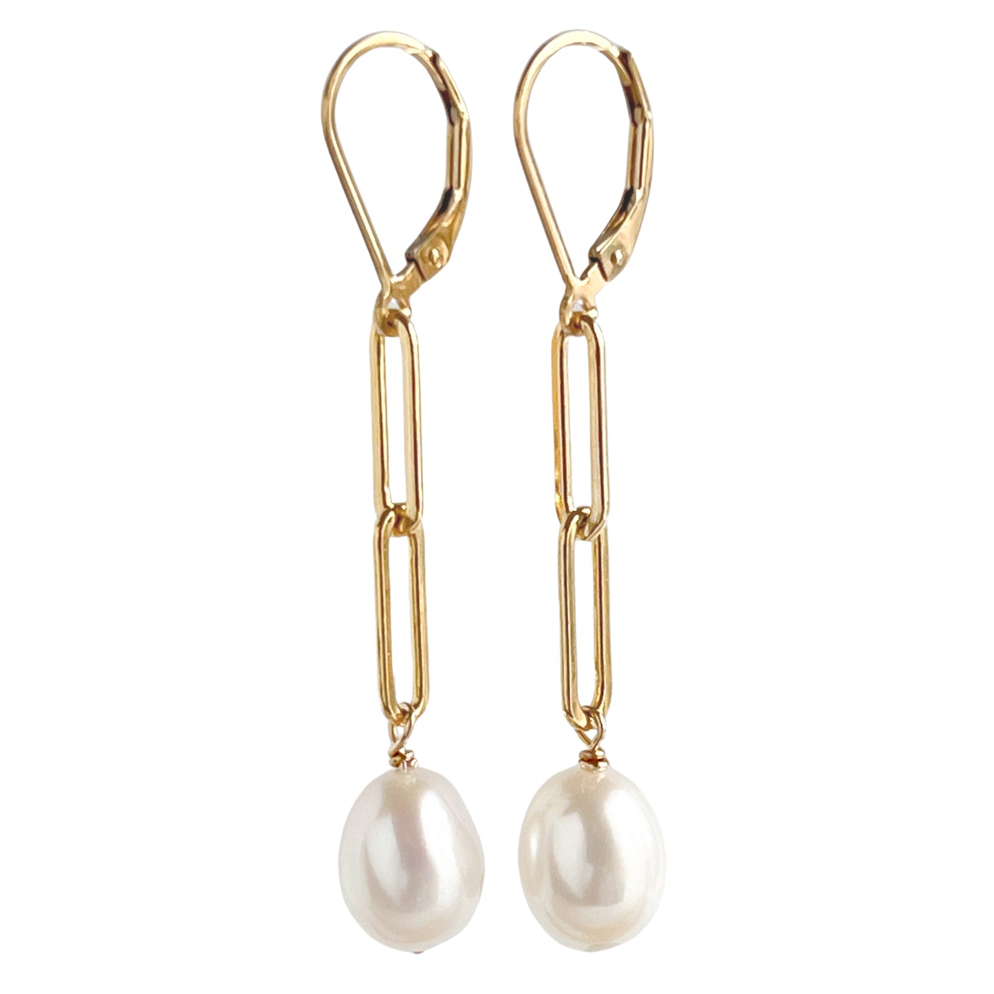 Paperclip Chain and Pearl Leverback Earrings