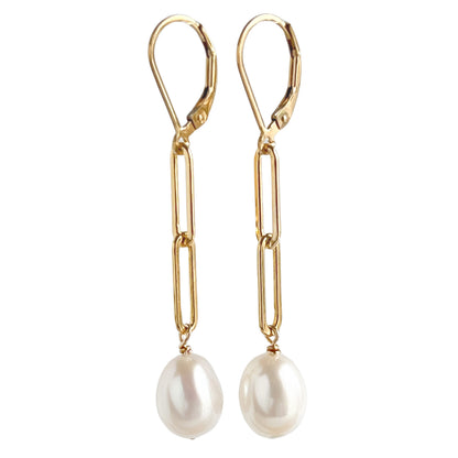 Leverback pearl earrings close up