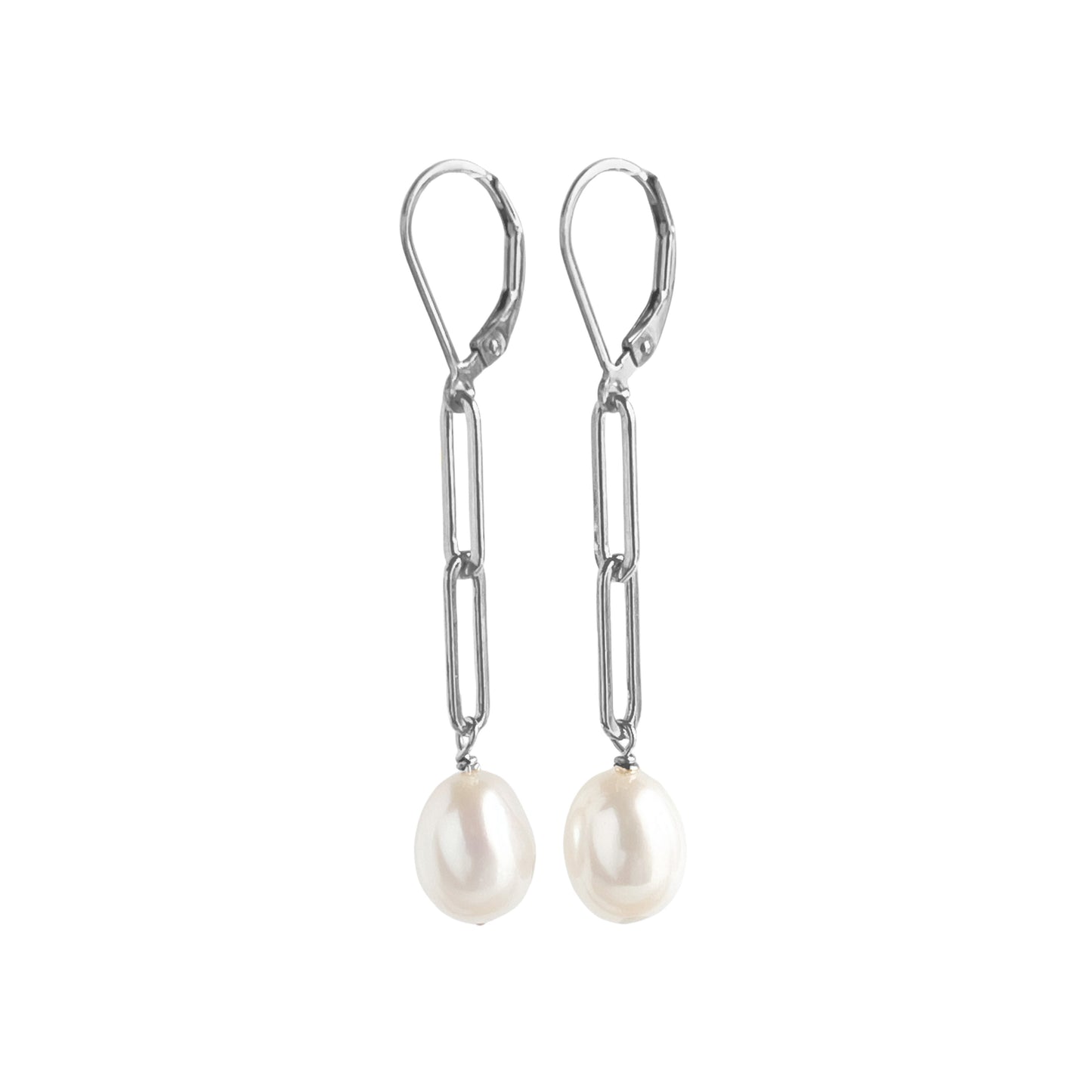 Paperclip Chain and Pearl Leverback Earrings