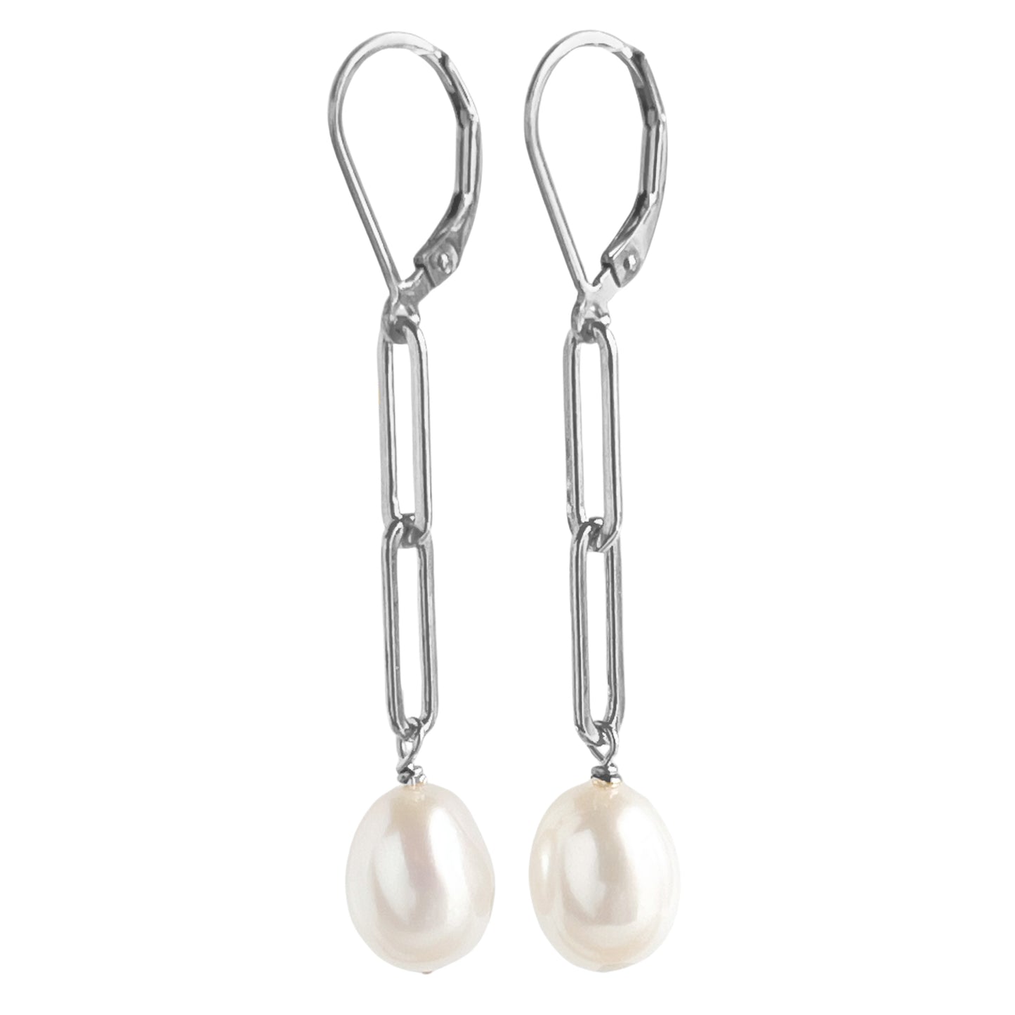 Paperclip Chain and Pearl Leverback Earrings