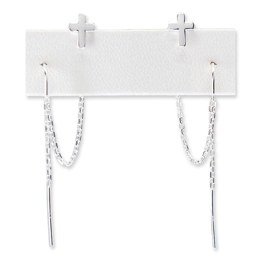 double earrings for women with cross stud