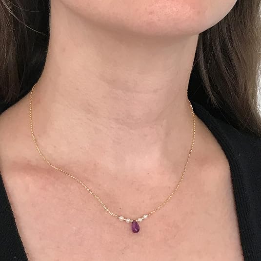The Isla Necklace | Amethyst and Pearl Bar Necklace