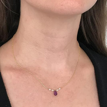 The Isla Necklace | Amethyst and Pearl Bar Necklace