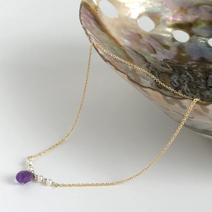 The Isla Necklace | Amethyst and Pearl Bar Necklace