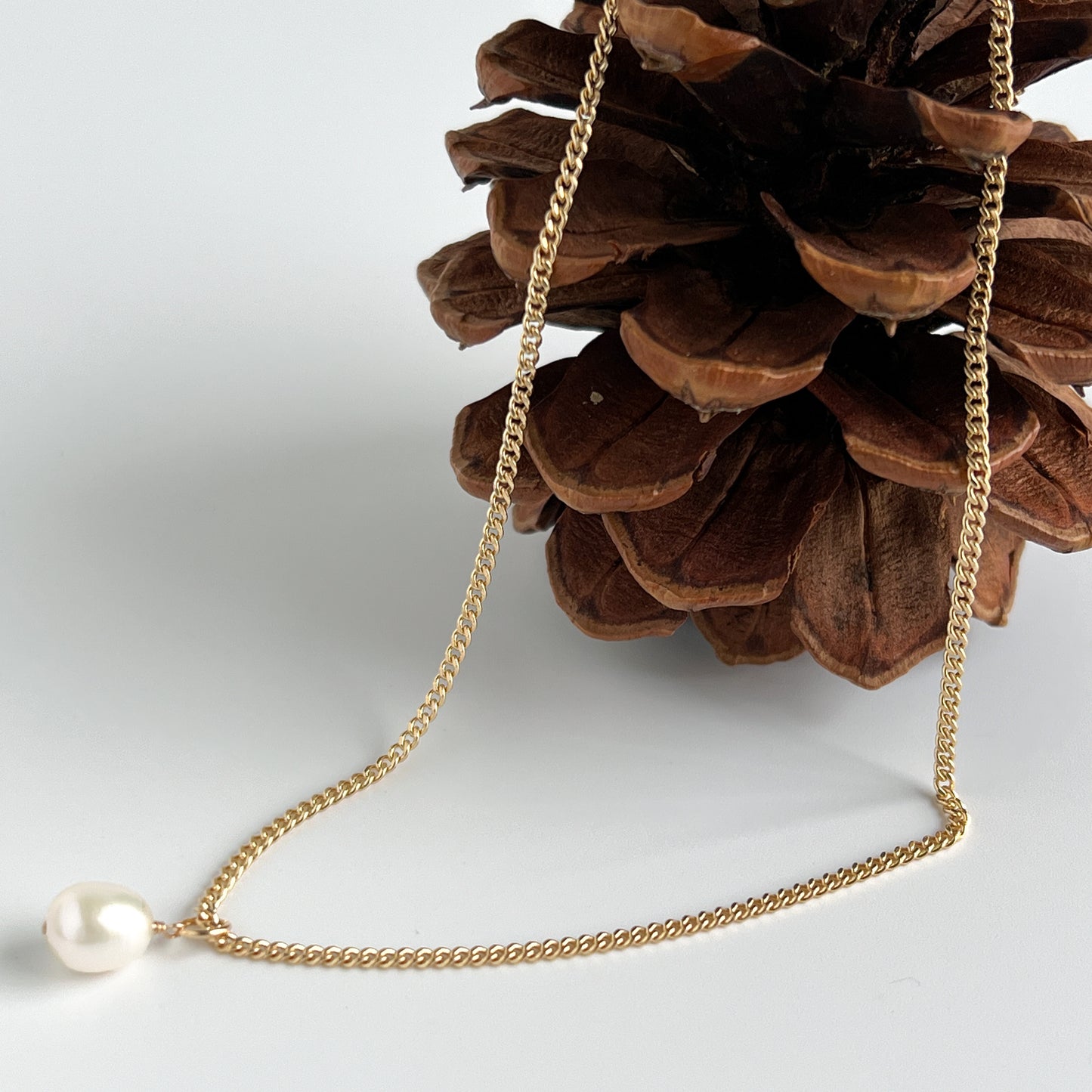 Curb Chain Necklace with Freshwater Pearl