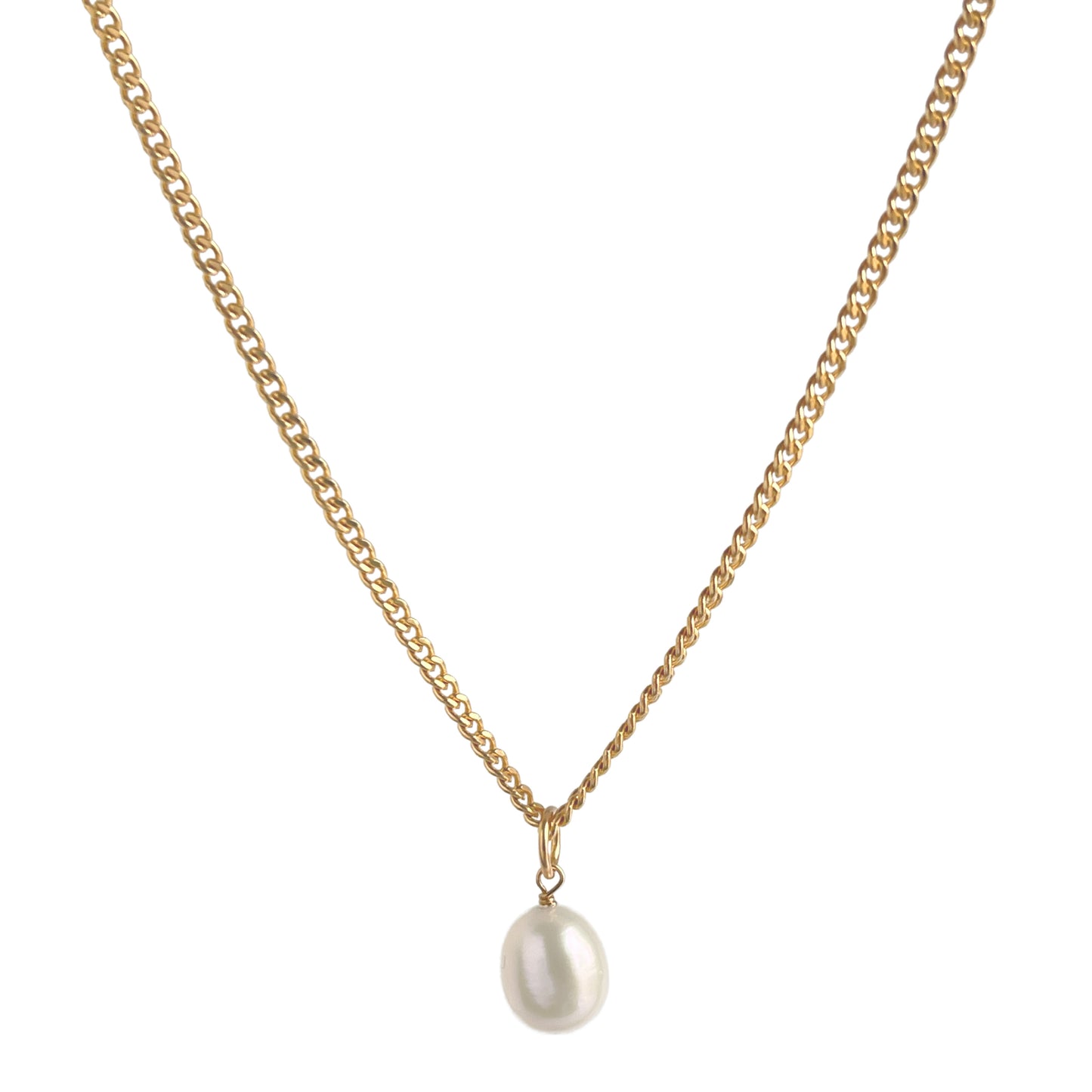 Curb Chain Necklace with Freshwater Pearl