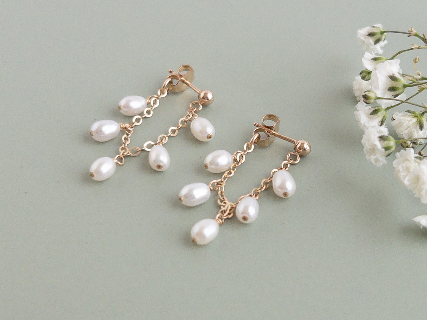 Rosa Tiny White Pearl Front Back Earrings