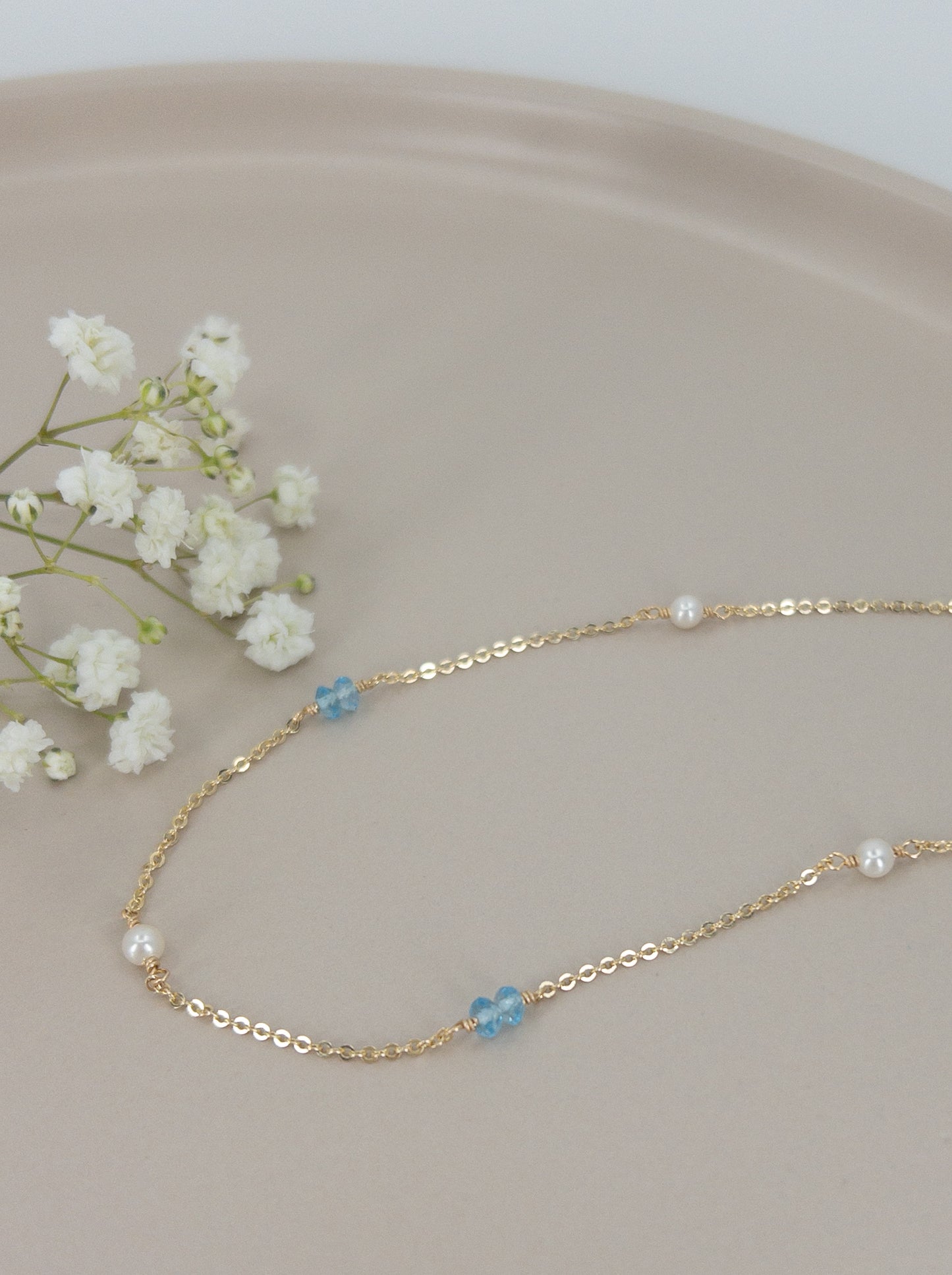 Blue Topaz and Pearl Necklace