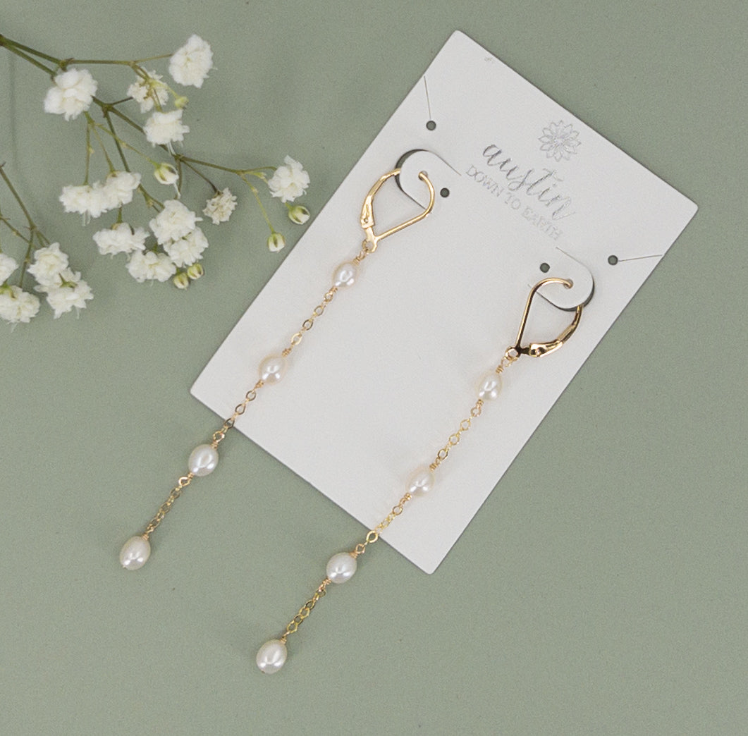 Leverback Long Pearl Earrings