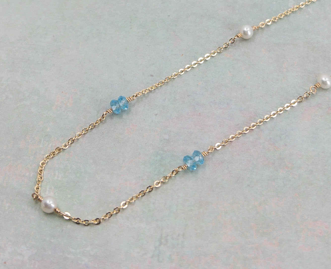 Blue Topaz and Pearl Necklace