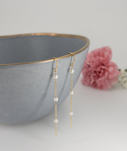 Gigi Long Pearl Earrings | Tiny Pearl Threaders