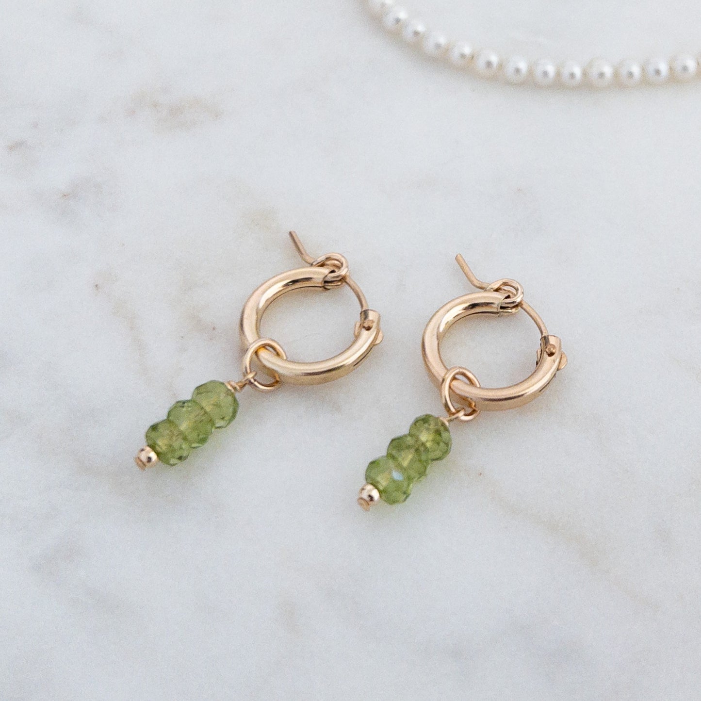 Peridot Huggie Hoop Earrings | August Birthstone
