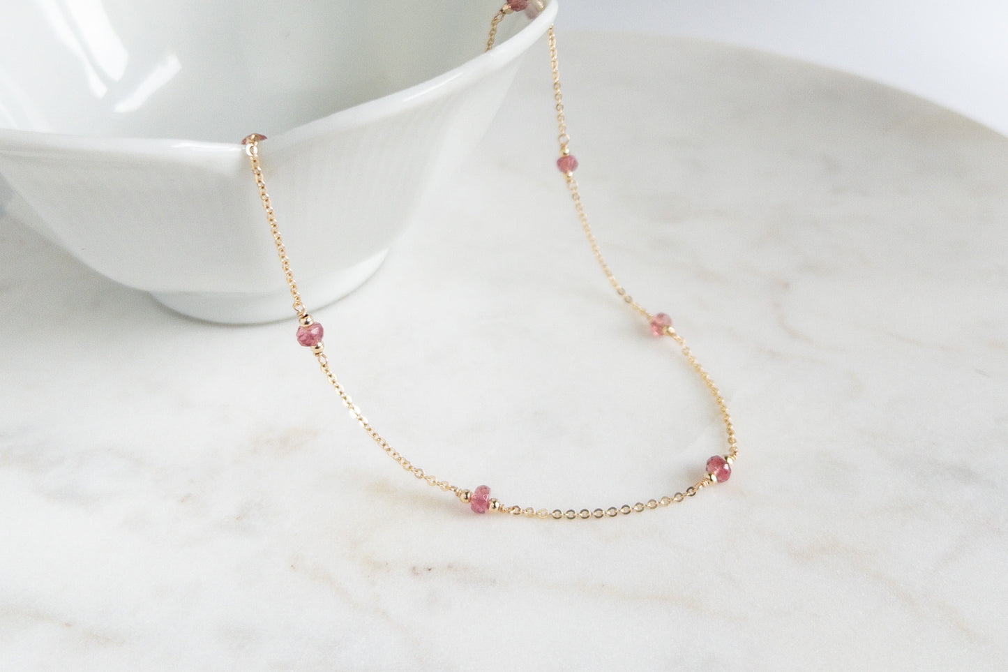 Pink Tourmaline Station Necklace | October Birthstone