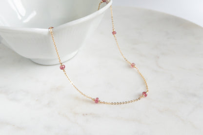 Pink Tourmaline Station Necklace | October Birthstone