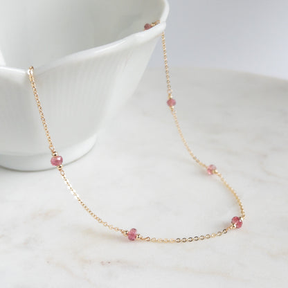 Pink Tourmaline Station Necklace | October Birthstone
