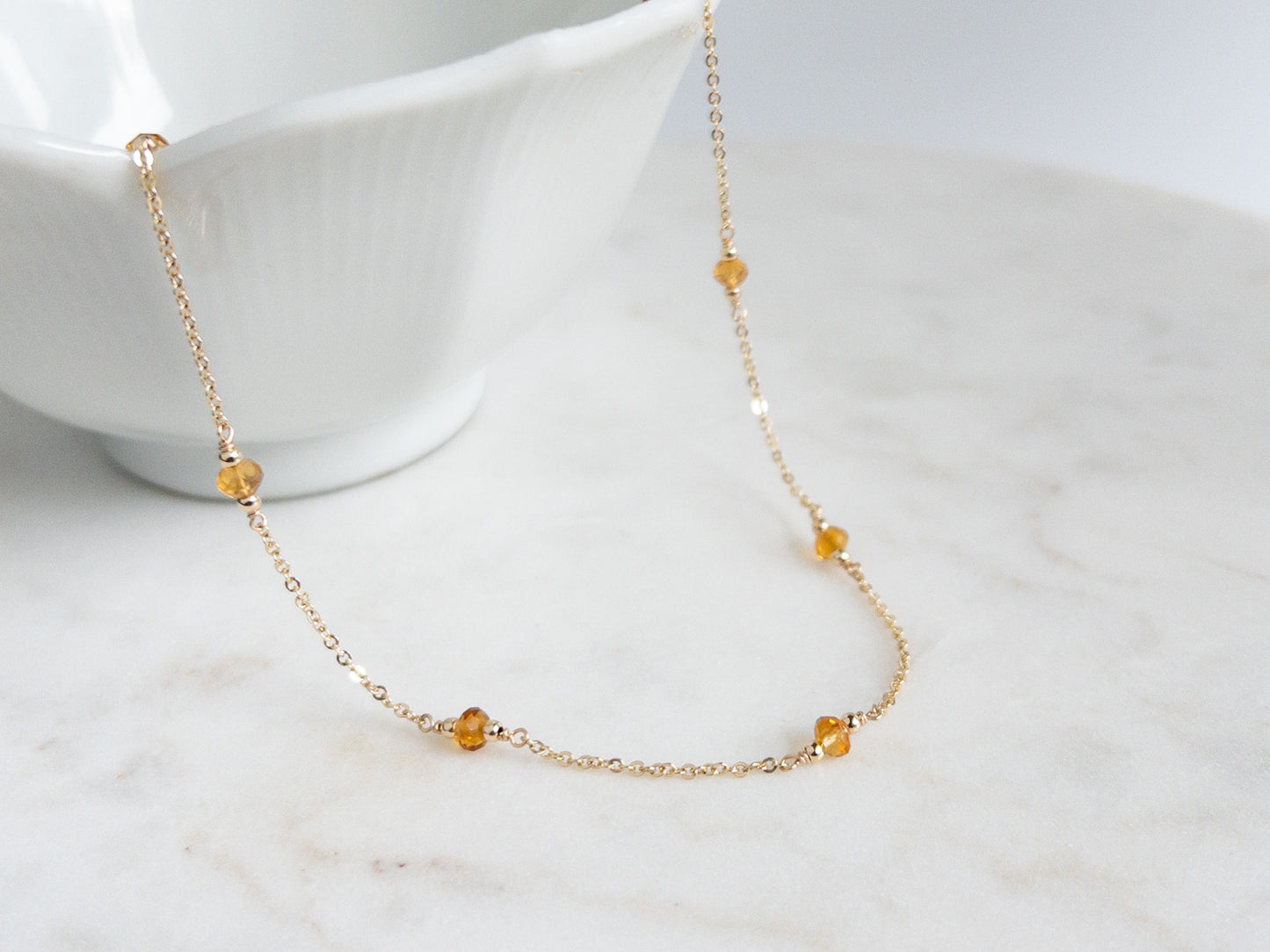 Citrine Station Necklace | November Birthstone