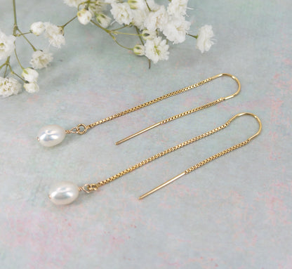 Rosa Pearl Chain Earrings | Pearl Threader Earrings