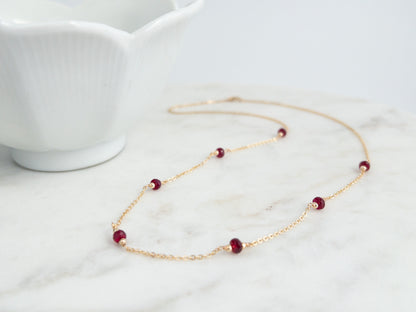 Large Ruby Station Necklace | July Birthstone