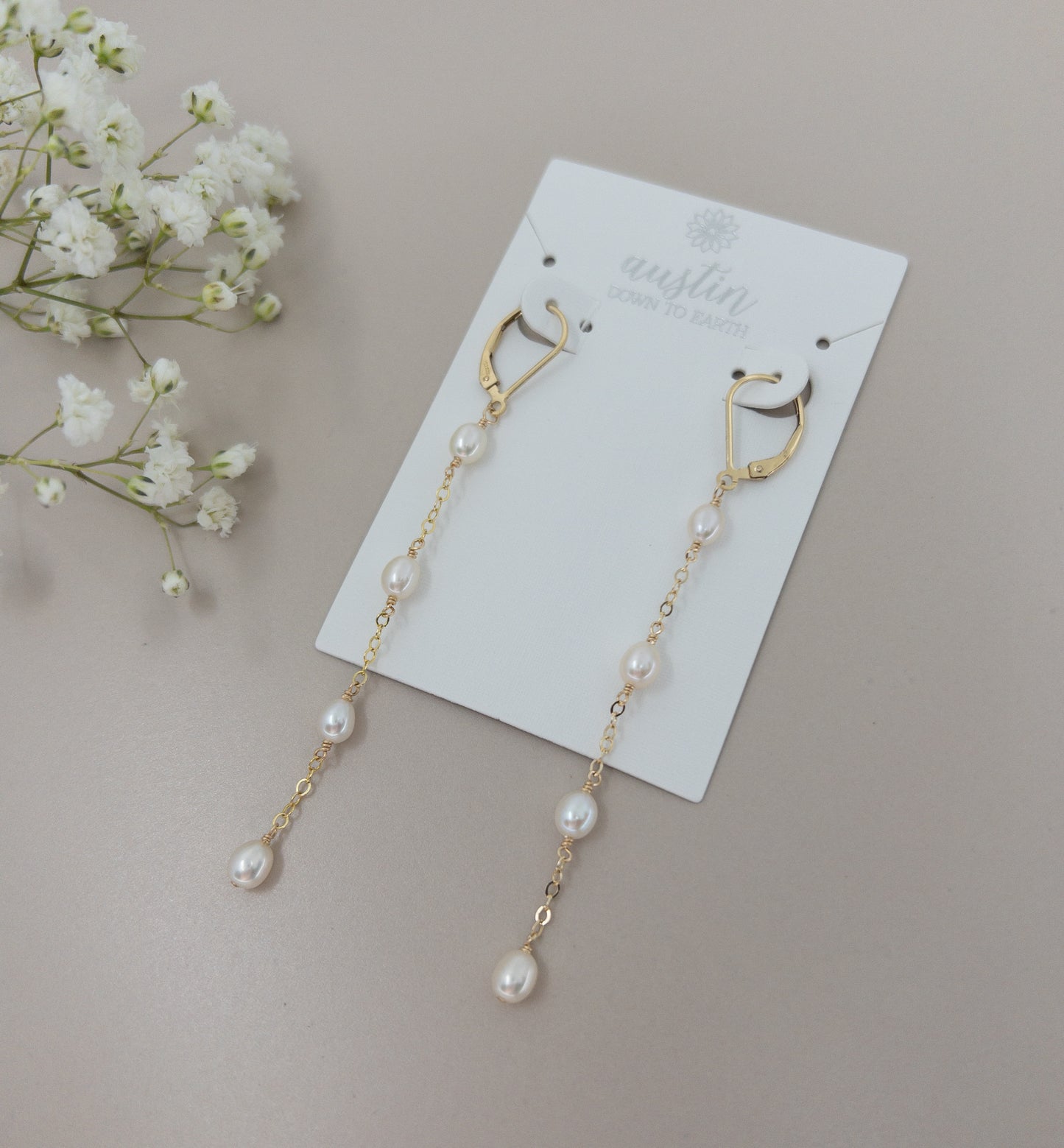 Leverback Long Pearl Earrings