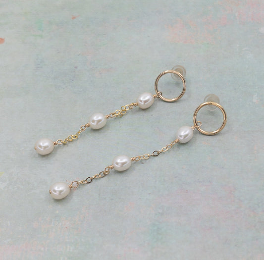 Contemporary Long Pearl Earrings