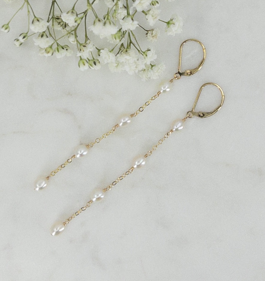 Leverback Long Pearl Earrings