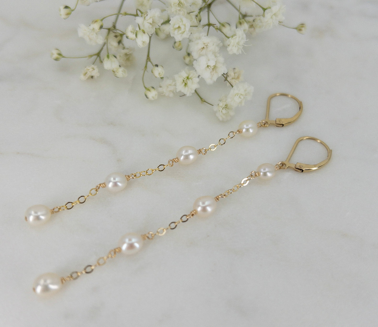 Leverback Long Pearl Earrings