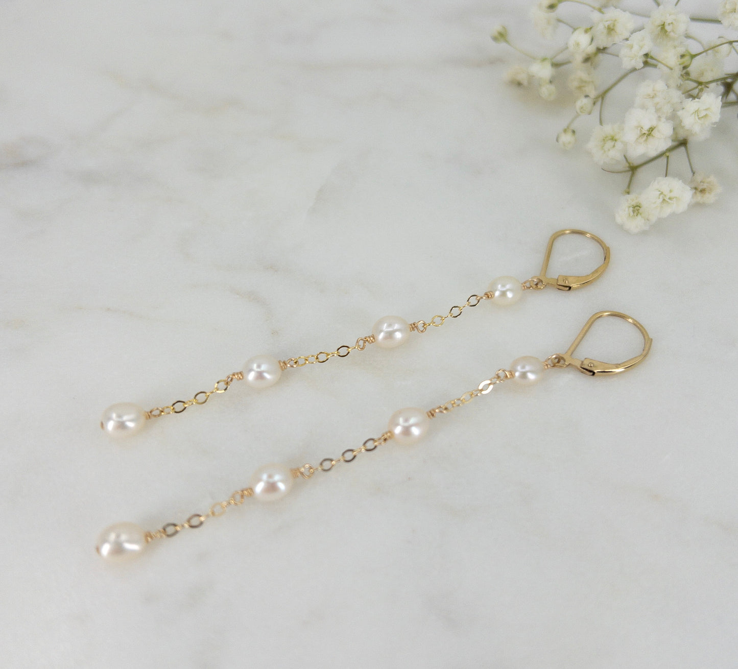 Leverback Long Pearl Earrings