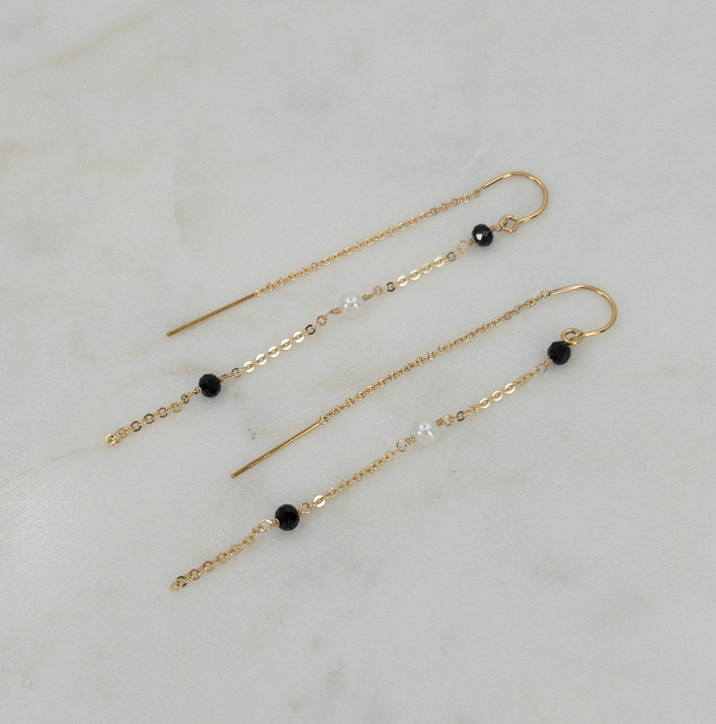 Black Spinel and Pearl Threader Earrings