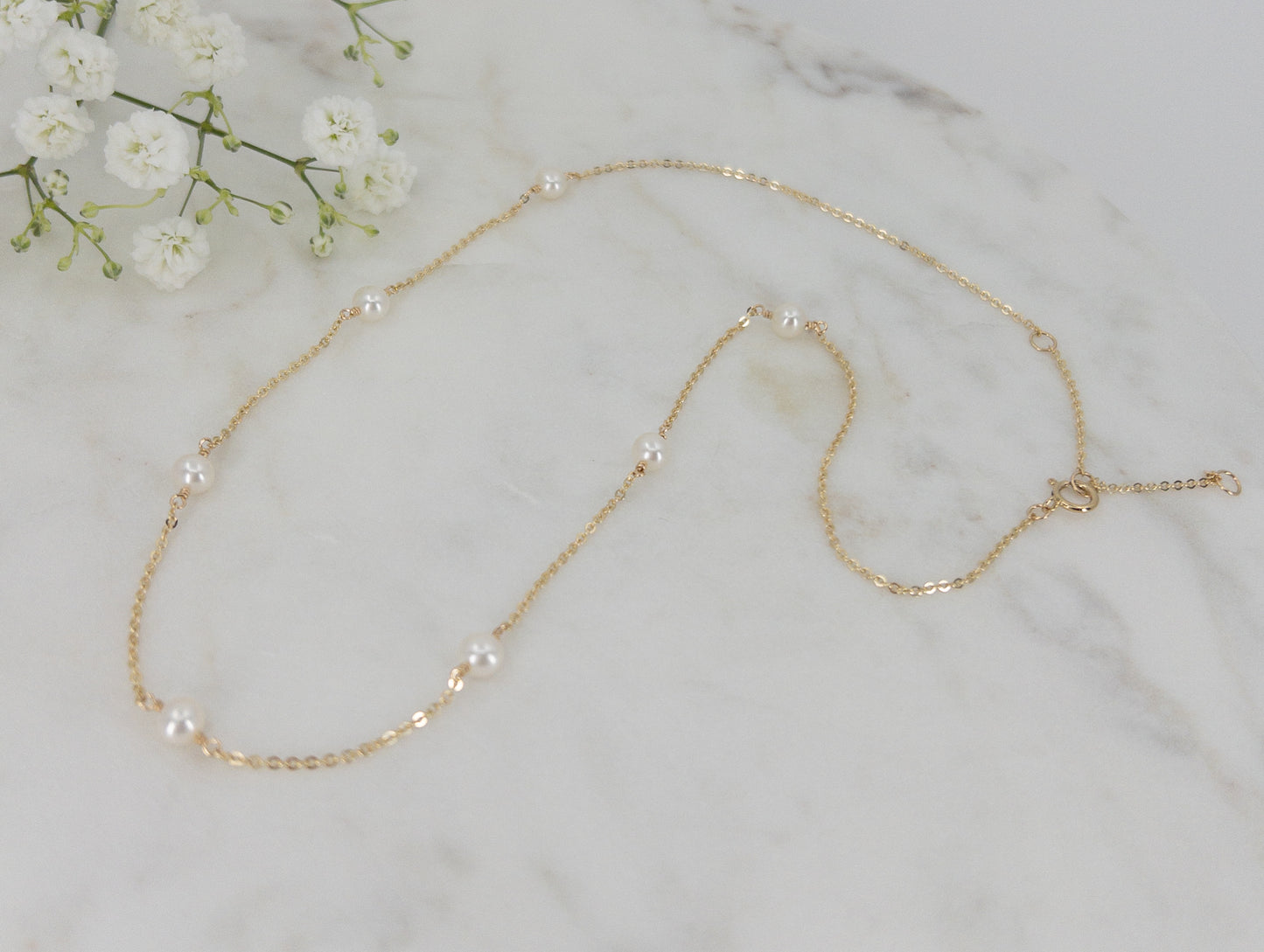 Dainty Pearl Station Necklace