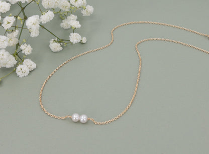 two freshwater pearls on gold filled chain