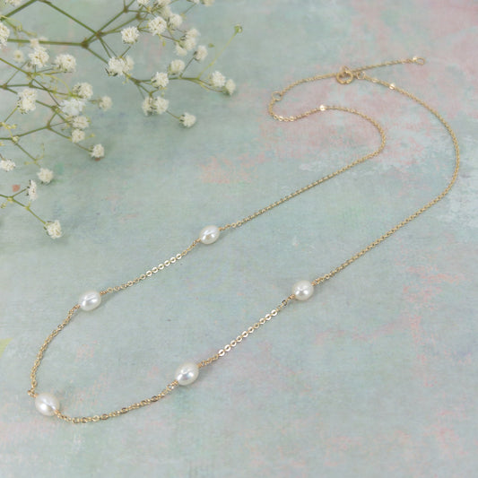 Freshwater Pearl Necklace - Dainty Rice Pearl Necklace