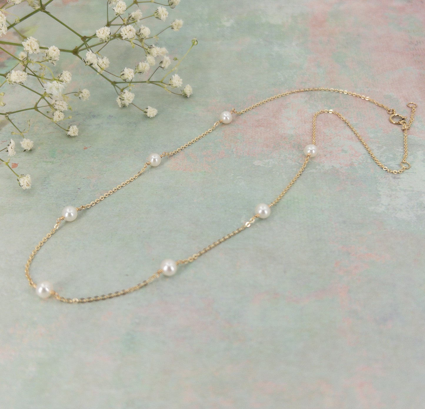 Dainty Pearl Station Necklace