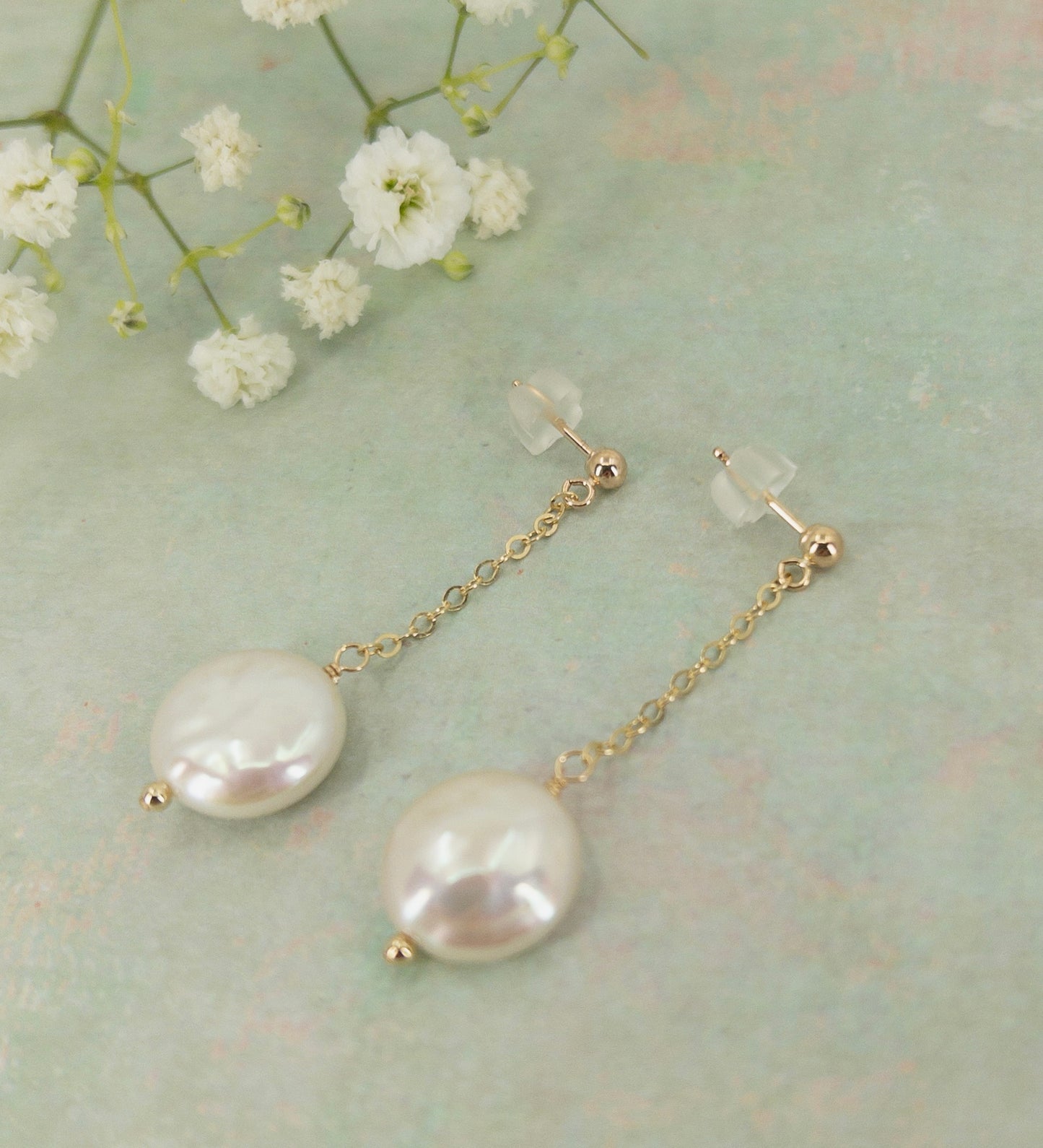 Coin Pearl Dangle Earrings