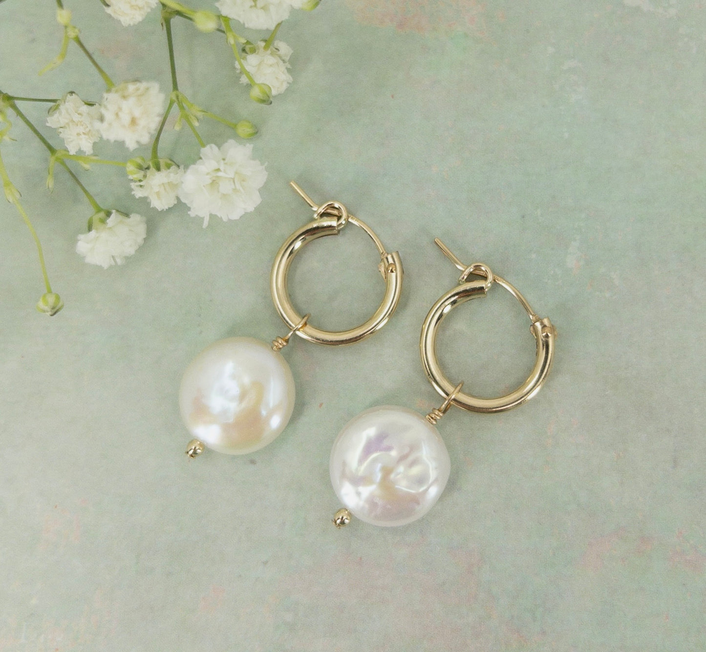 Coin Pearl Hoop Earrings