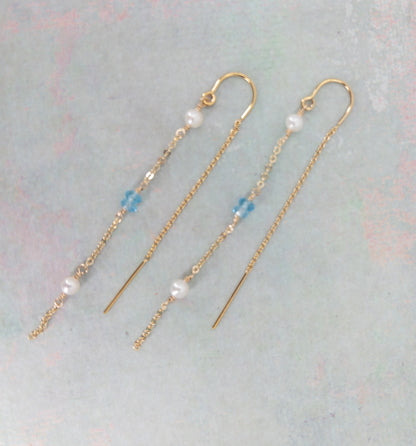 Drift Threader Earrings | Blue Topaz & Pearl Bridal Earrings