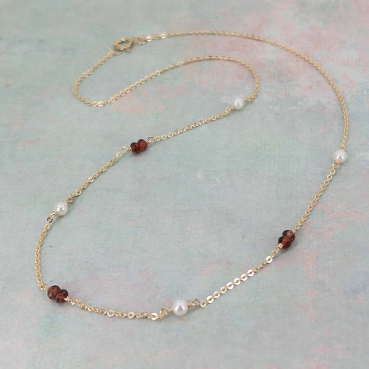 Garnet and Pearl Station Necklace