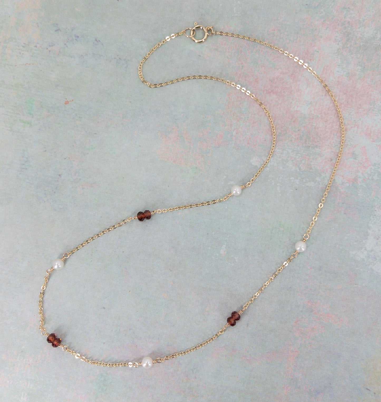 Garnet and Pearl Station Necklace