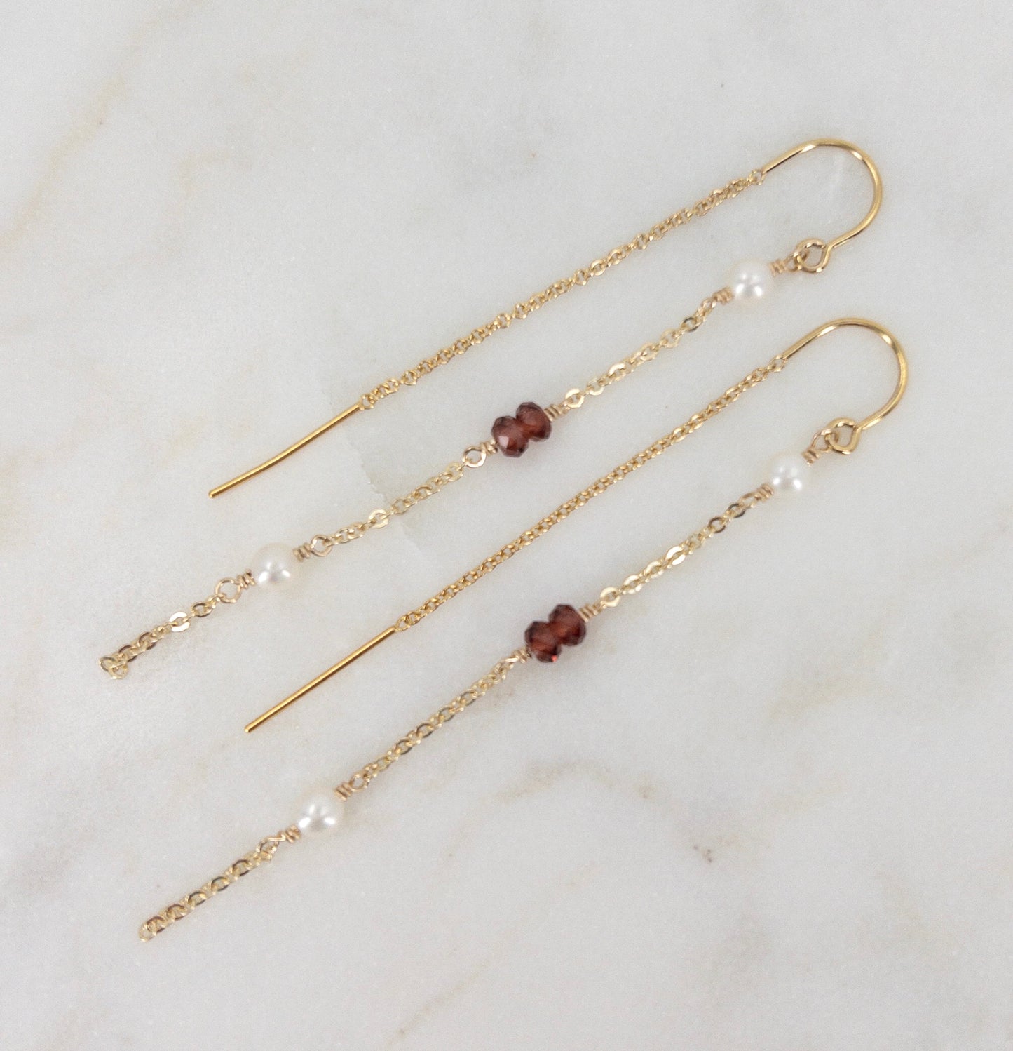 Garnet and Pearl Threader Earrings