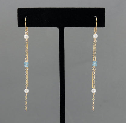 Drift Threader Earrings | Blue Topaz & Pearl Bridal Earrings