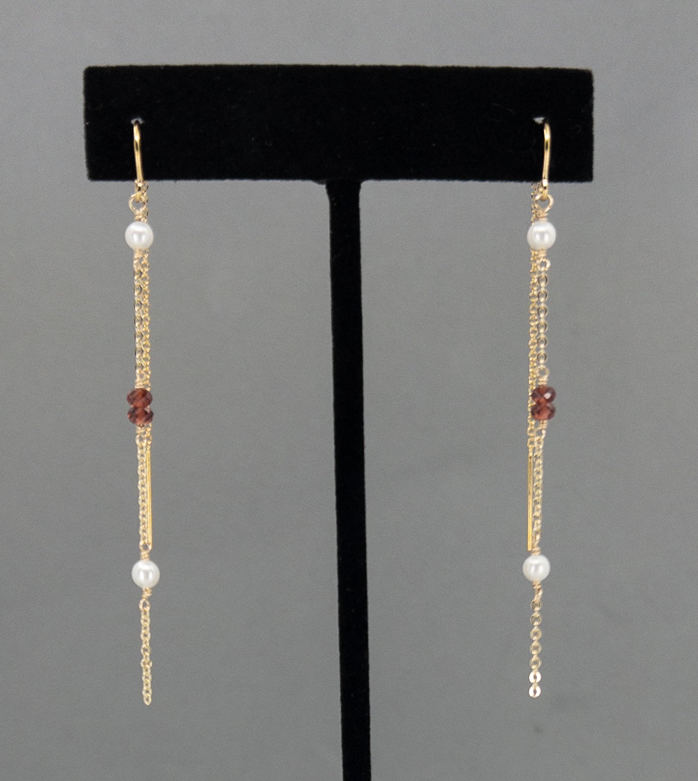 Garnet and Pearl Threader Earrings