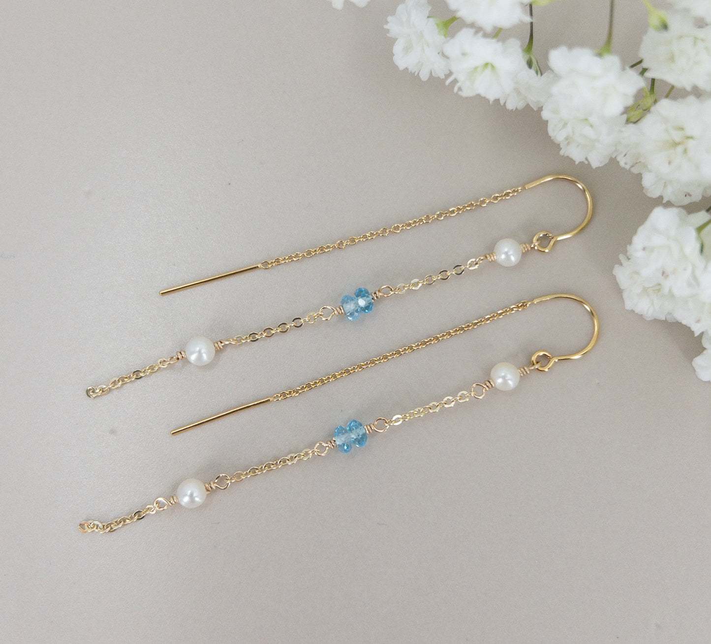 Blue Topaz and Pearl Earrings