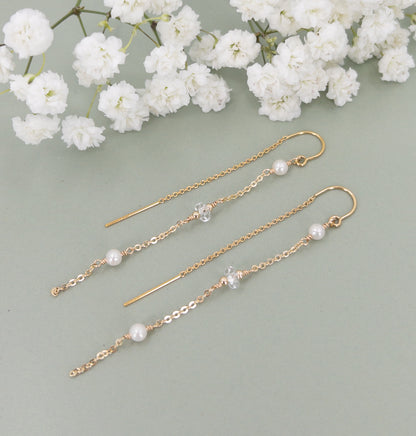 Gigi Crystal and Pearl Threader Earrings