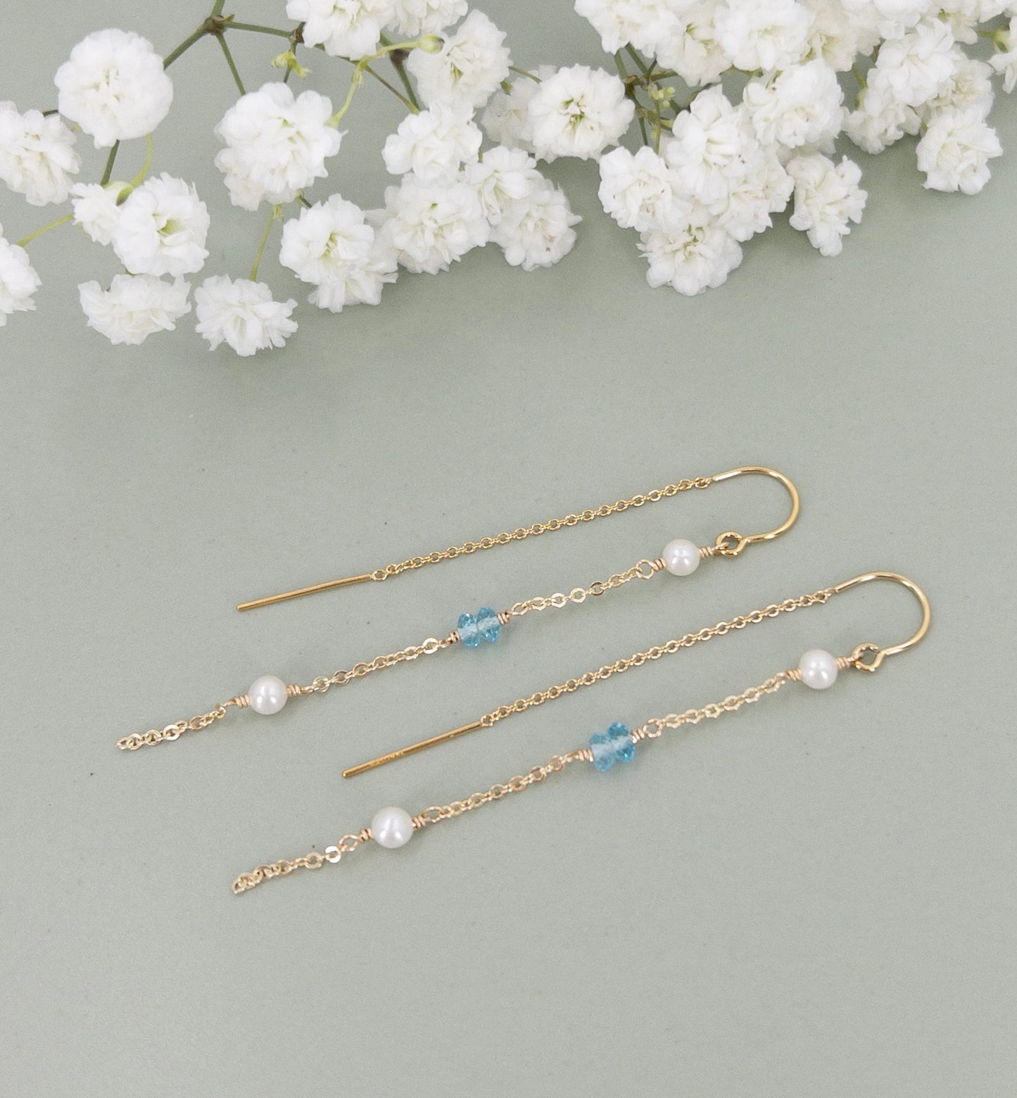 Blue Topaz and Pearl Earrings